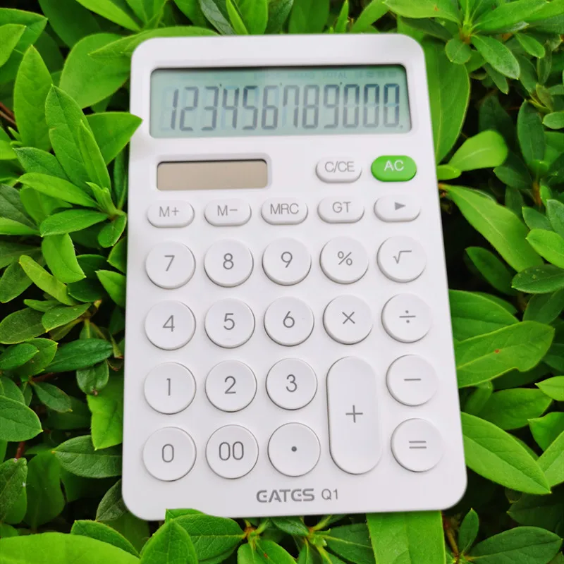 12 Digit Desk Calculator Large Big Buttons Financial Business Accounting Tool White Blue Orange Battery and Solar Power