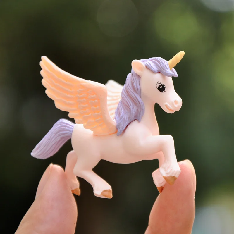 Unicor Cake Topper Miniature Pegasus Rainbow Figure Girl Woman Angel Wings Birthday Party Wedding Cake Decoration Supplies