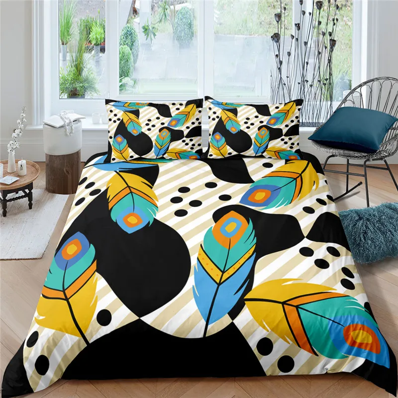 Home Living Luxury 3D Peacock Feather Bedding Set Comfortable Duvet Cover Set Kids Bedding Set Queen and King EU/US/AU/UK Size