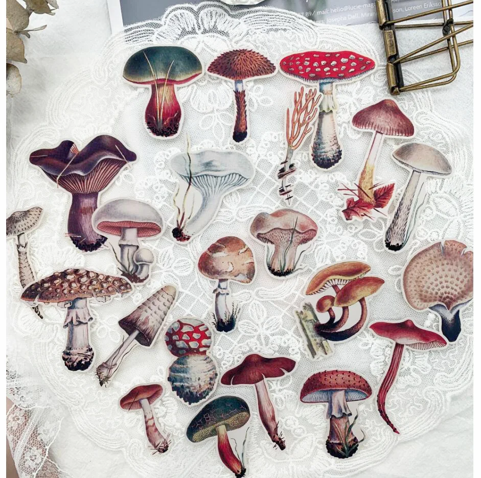 29Pcs Vintage Mushroom Stickers Travel Junk Journal Craft Paper Scrapbooking Craft Diary Album TN Decorative