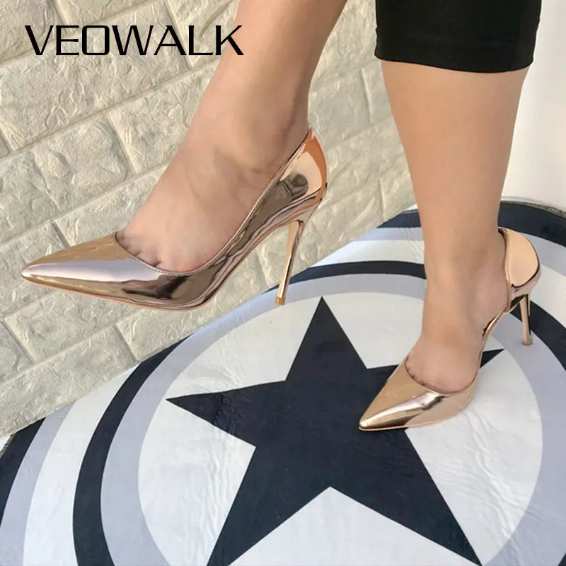 

Veowalk Shiny Golden Women's Sexy D'Orsay High Heels Shoes Sexy Ladies Pointed Toe Low Cut Classic Pumps Colors Customized