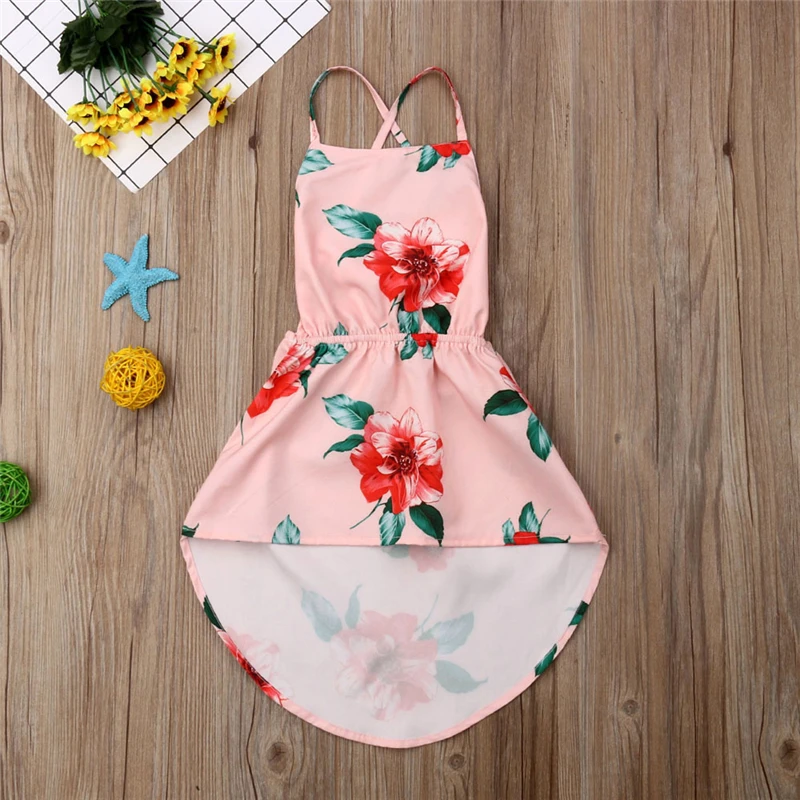 2020 Sleeveless Backless Newborn Baby Kids Girl Floral Print Summer Princess Dress Party Casual Baby Girl Dress