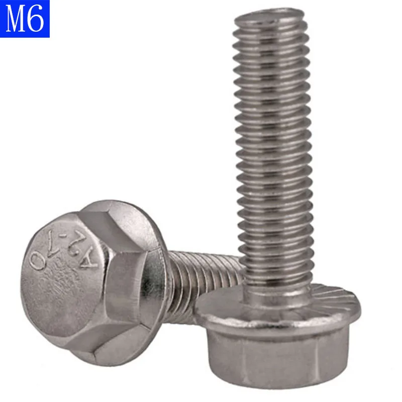 M6 - 1.0 304 stainless steel Flanged Hex Head Bolts Flange Hexagon screws A2-70