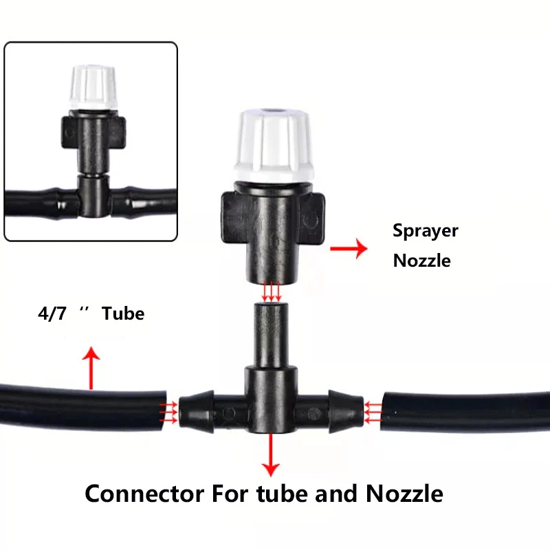 1 zestaw System nawadniania do podlewania mgły przenośna mgła chłodzenie automatyczna dysza wodna 10M wąż PVC głowica natryskowa 4/7mm trójnik