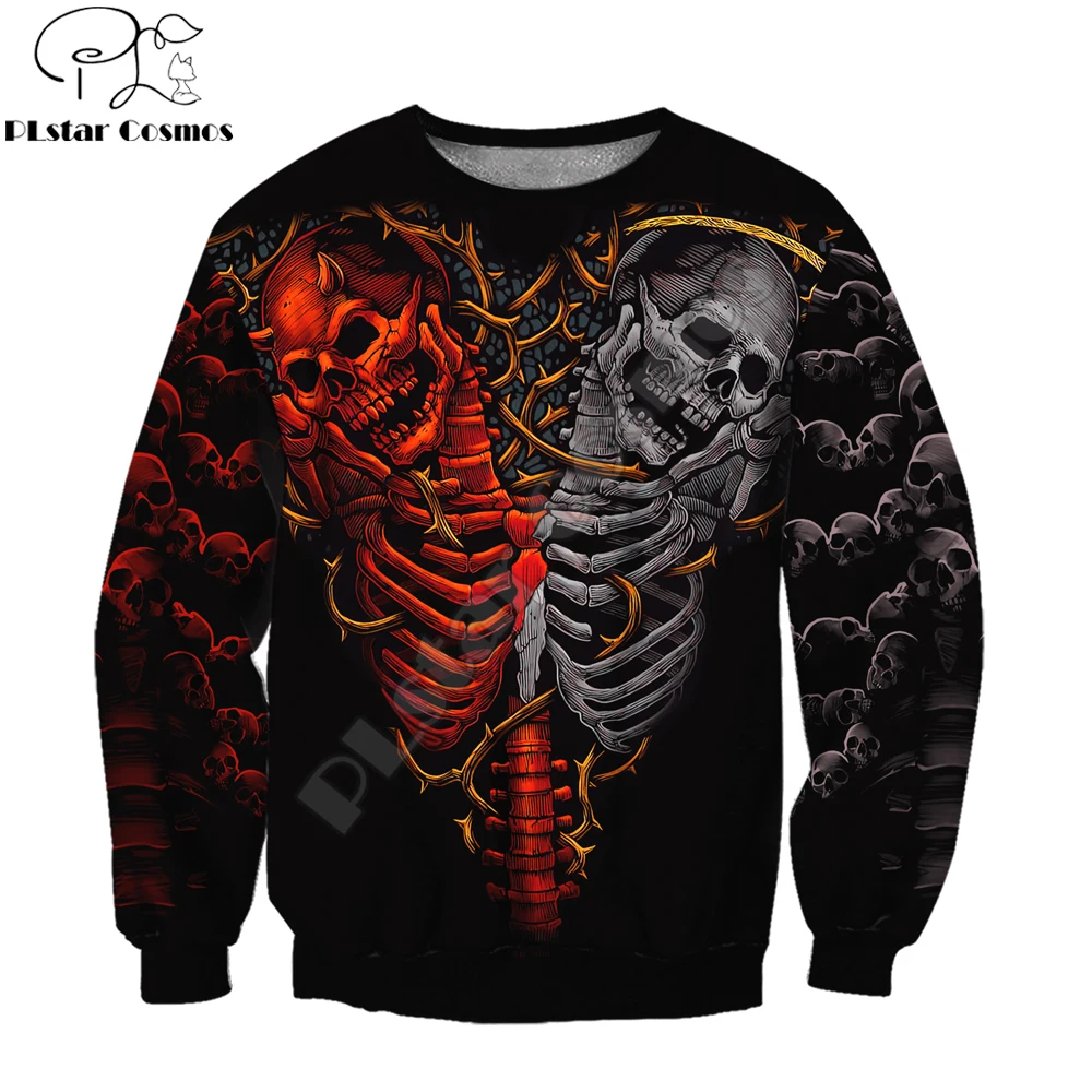 Sudadera con capucha para hombre, ropa deportiva informal con estampado 3D de tatuaje de calavera gemela, con cremallera, Unisex, de otoño, DW836
