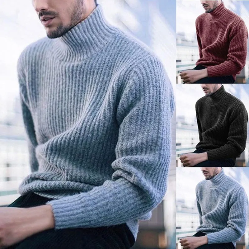 

Winter Wool Turtleneck Men's Sweater Casual Warm Pullover Men Large Size 3XL Solid Slim New Fashion Male Sweaters