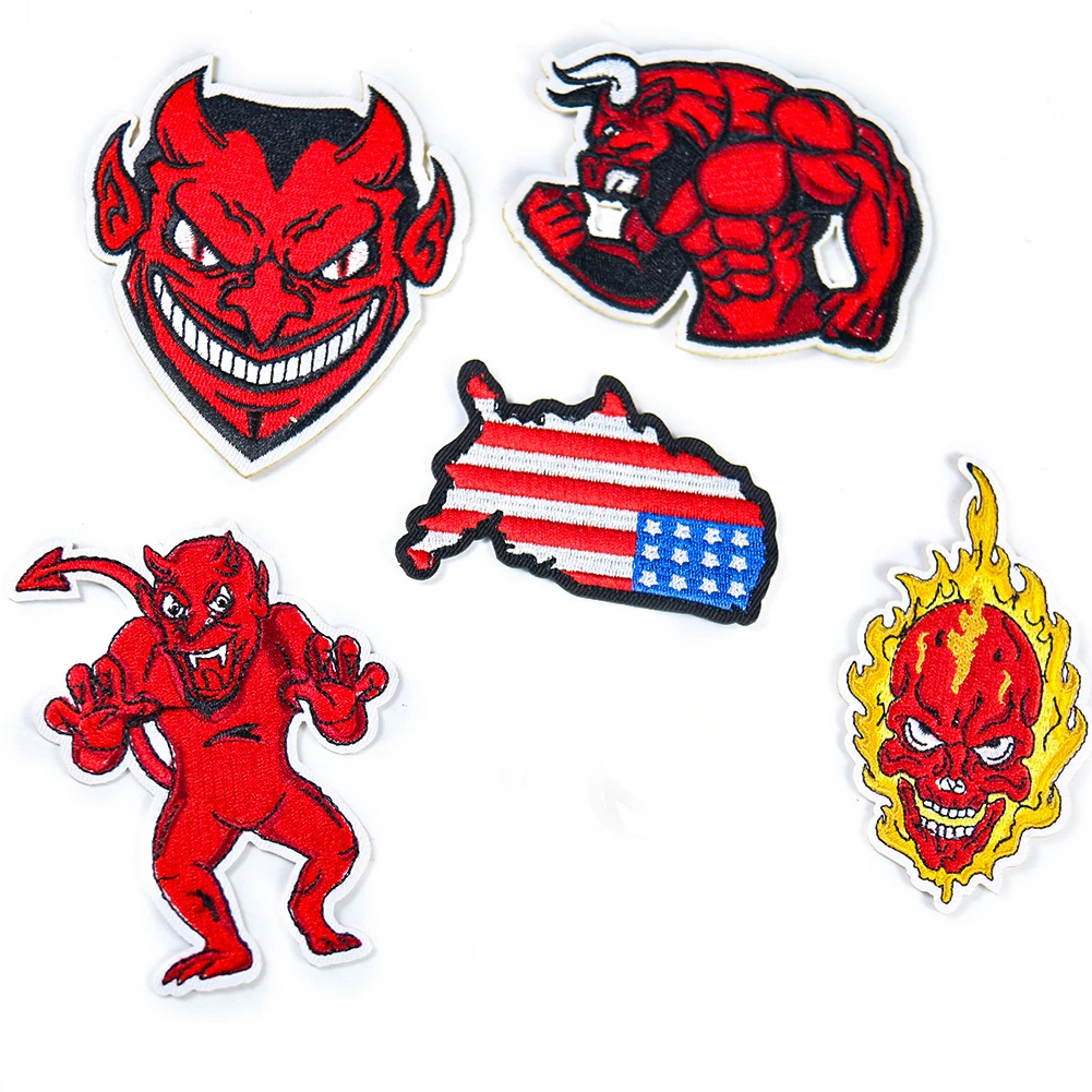 Punk Embroidered Hell devil USA Flag Patches For Clothing DIY Stripes Applique Clothes Iron On Patches Badges personality