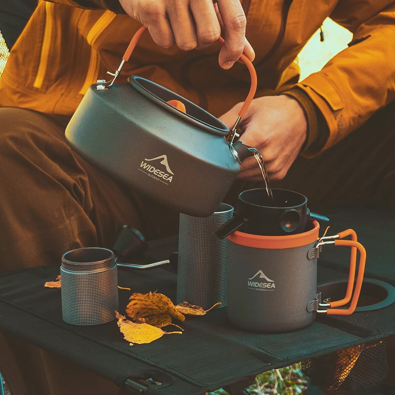 Widesea Camping Coffee Cookware Set Outdoor Tableware Equipment Mug  Kettle Pot Cooking Teapot Filter Rack Cup Cauldron Tourism