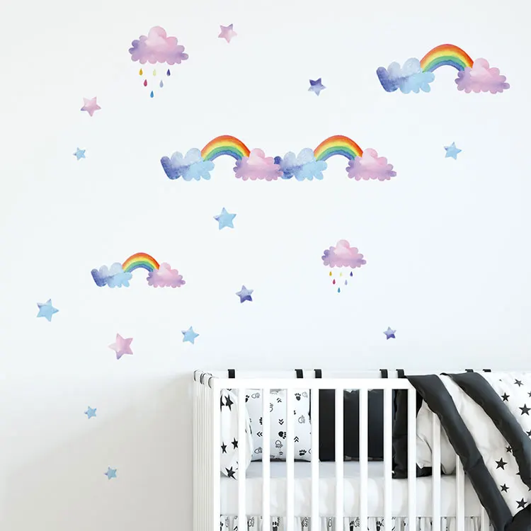 Cartoon-Wolken-Regenbogen-Wandaufkleber Kinderzimmer Kleiderschrank Heimdekoration Abnehmbares Wandbild Kinderzimmer-Layout Baby-Schlafzimmer-Dekor-Aufkleber – Detail 2