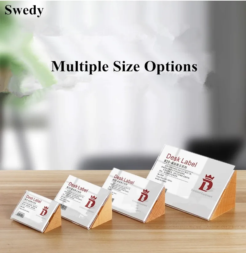 90x54mm Small Table Wooden Acrylic Sign Holder Display Stand Name Memo Note Menu Paper Holder Frame Mini Price Label Card Tags