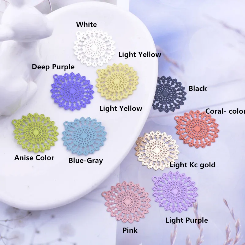 50pcs AC5404 20*22mm Anise Color Flower Charms Connector Blue-Gary  Purple and Coral-Color DIY Drop Earrings Jewelry