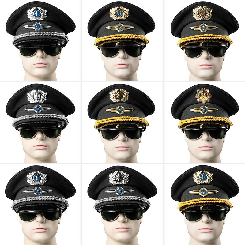 Autumn Winter Hotel Security Guard Aviation Captain Wool Big Brimmed Hat Double Badges Security Accessories Pilot Caps