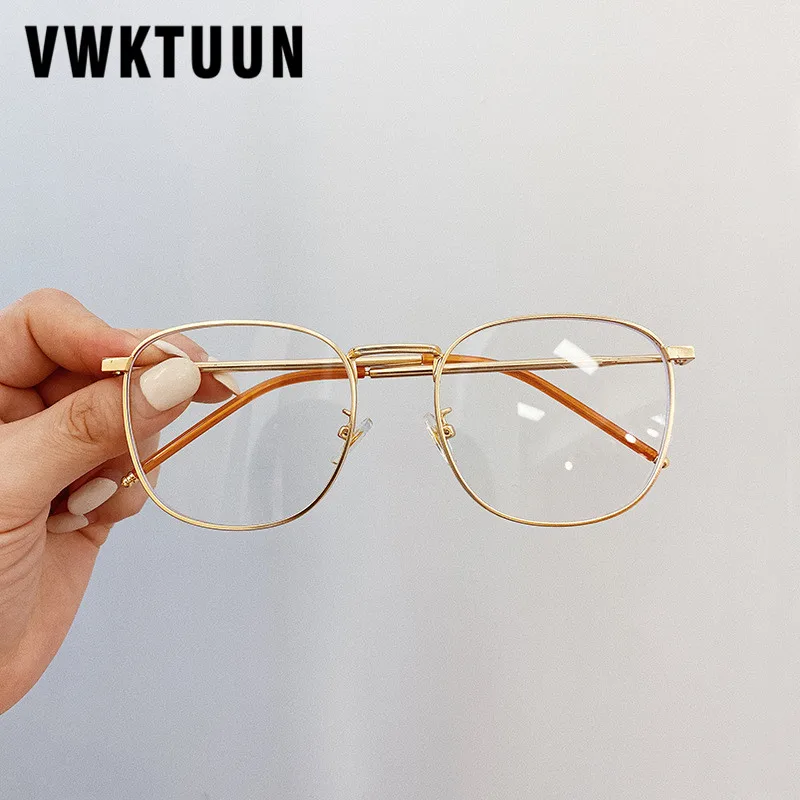 VWKTUUN Men's Glasses Square Eyeglasses Frames Metal Optical Frame Vintage Blue Light Blocking Glasses Big Man Computer Glasses