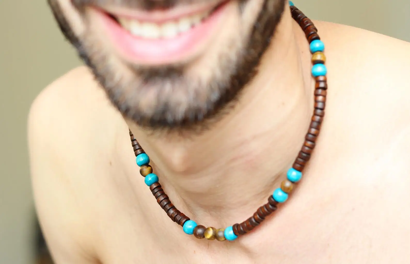 men choker short necklace summer jewelry wood necklace beach man choker necklace