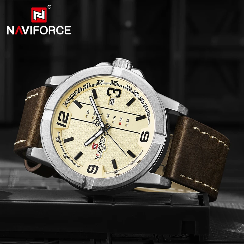 Top Brand NAVIFORCE Watches For Men Military Sports Calendar Display Leather Strap Waterproof Business Casual Quartz Wristwatch