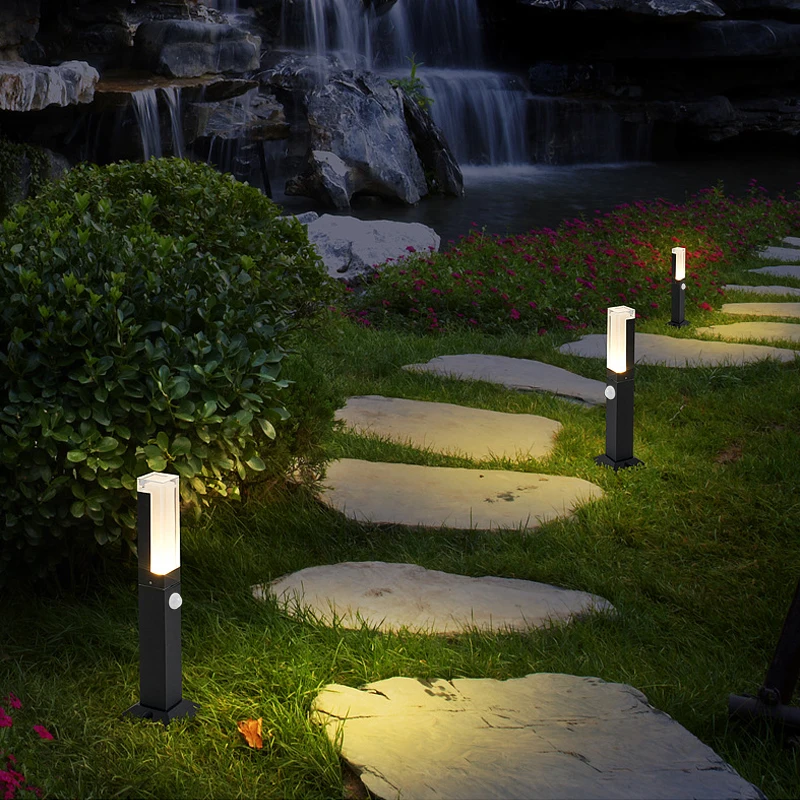 Outdoor Waterproof IP65 Motion Sensor LED Lawn Lamp New Style Aluminum Pillar Garden Path Square Landscape Lawn Lights AC85-265V