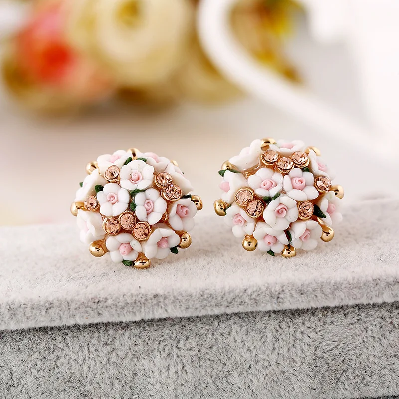 New Fashion Rose Flower Stud Earrings for Women Orange Party Ear Ceramic Daisy Jewelry Bluelans Lovely Earring Piercing