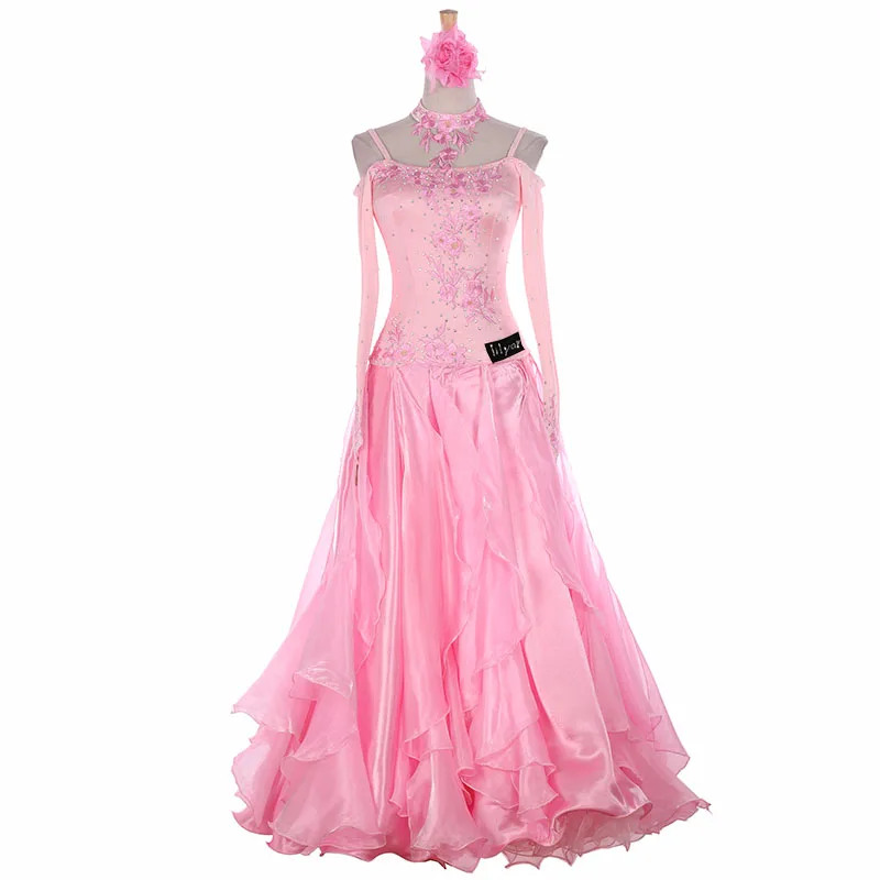 Ballroom Dance  Standard Skirt Competition Costumes Performing Dress Customize New Arrival Adult Children Pink Pearl