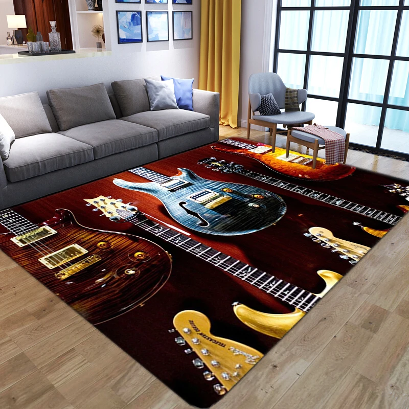 

Creative guitar print carpet for living room coffee table home decor non-slip large area rug bedroom bedside kids room floor mat