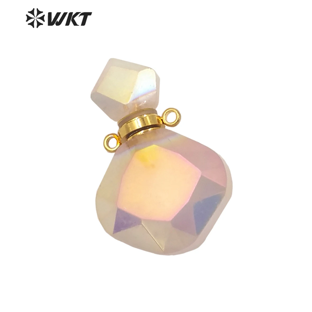 WT-P1675 WKT Gorgeous Gold Electroplated Aura Pink Quartzs Stone Perfume Bottle Pendant For Necklace Design Angel ACC