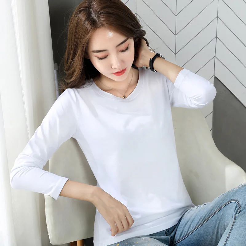 New Female T-shirt Long Sleeve Cotton T Shirt Ladies Winter Top Tee Solid Color Basic Tshirt Casual T-shirts For Women