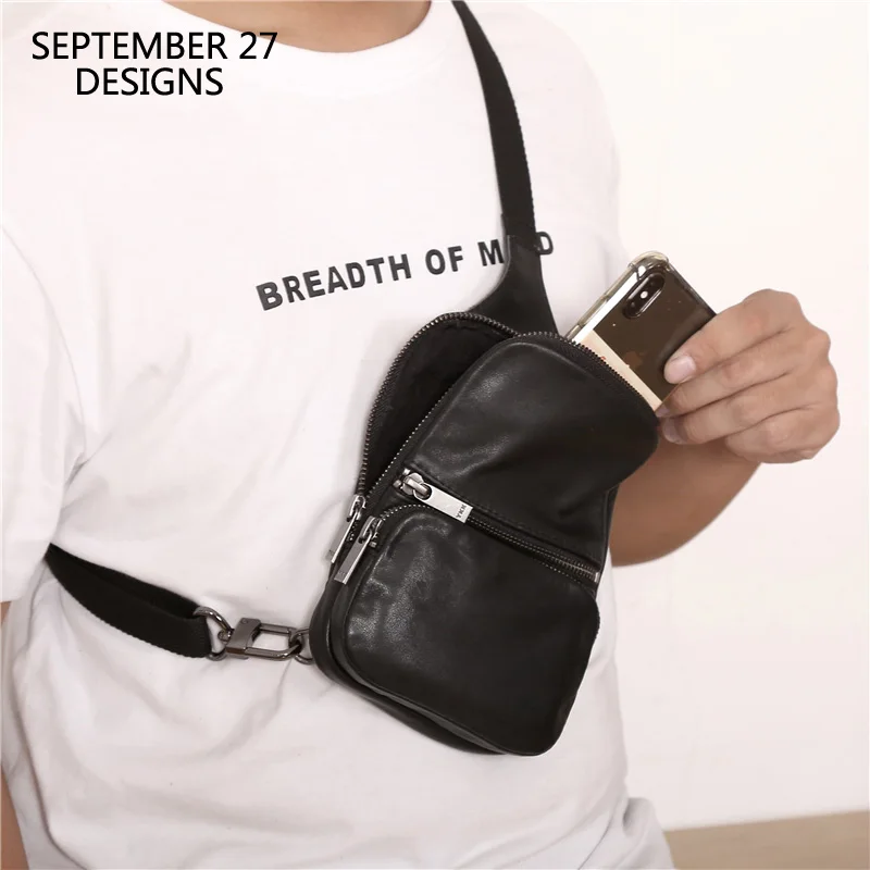 Mini bolsa de almacenamiento de cuero de vaca para hombre, bolso de pecho hecho a mano, de alta gama, informal, 100%