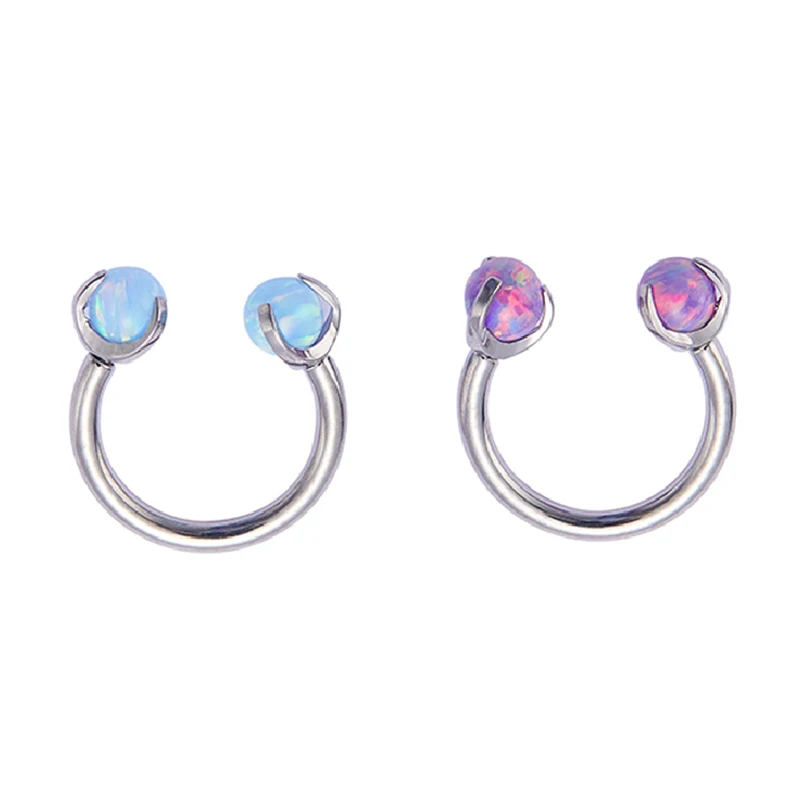 ASTM F136 Titanium Implant Grade Internally Threaded Prong Set Opal Ball Horseshoe Circular Barbells Piercing image 3