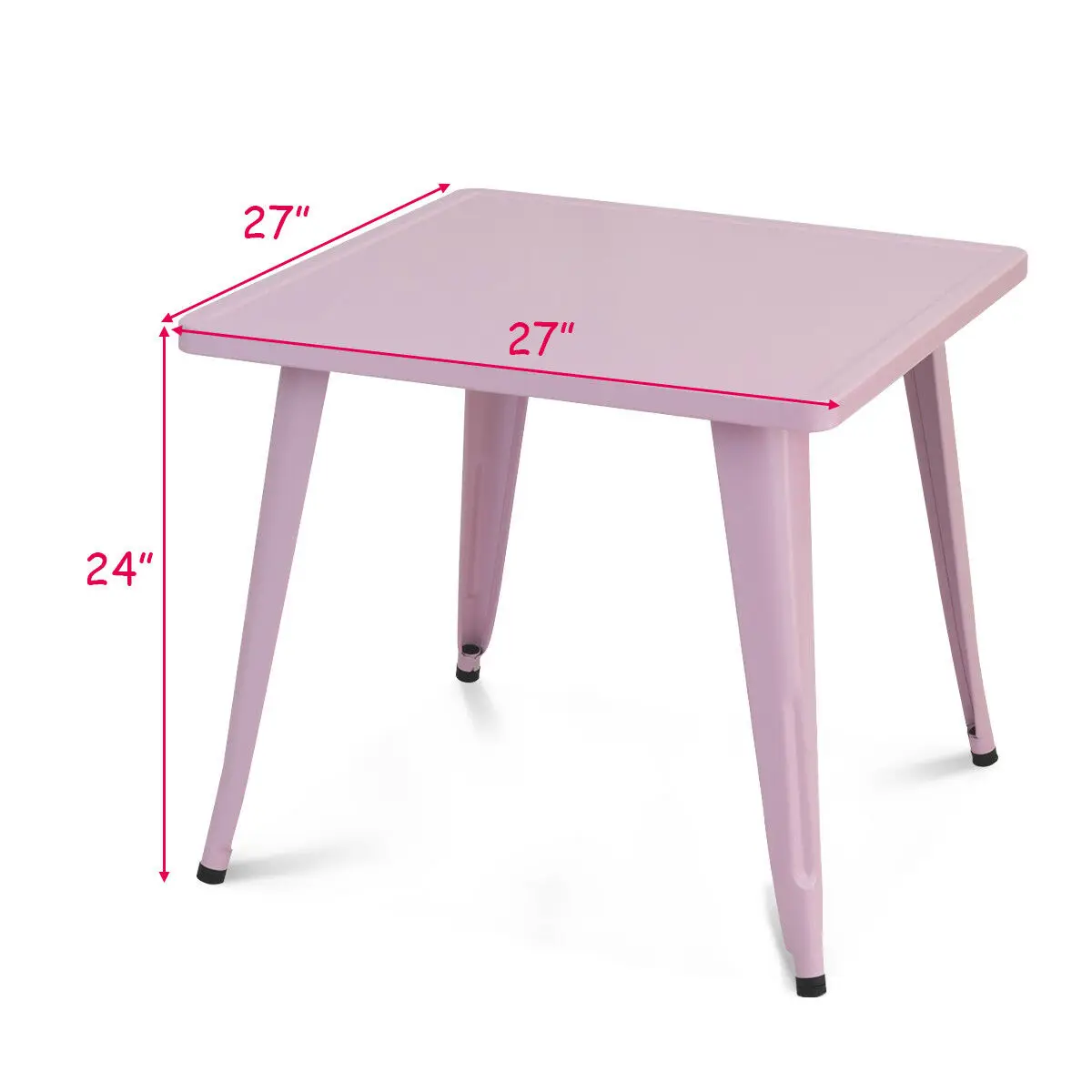 Mesa cuadrada de acero de 27 pulgadas para niños, mesa de actividades para aprender a jugar, color rosa