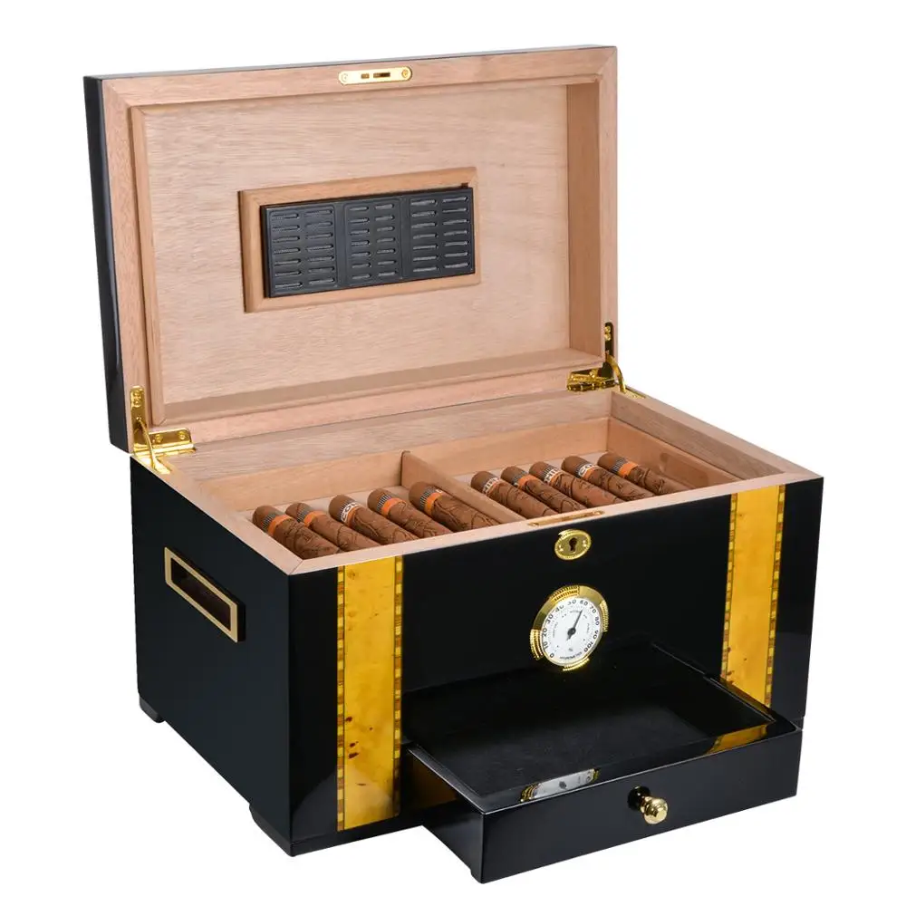 Cigar Cabinet with Humidifier and Hygrometer Luxury Humidor for Club Desktop Double Layer Cigar Box