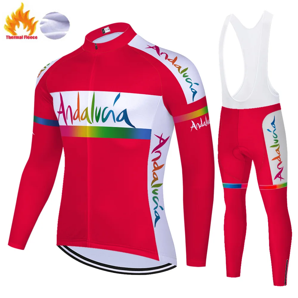 NEW ANDALUCIA Winter Thermal Fleece tricota ciclismo hombre bicycle clothing long sleeve jersey tenue cyclisme homme hiver