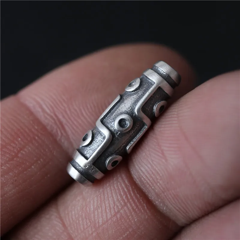 100% 925 Silver 9 eyes DZI Beads Thai Silver Lucky Symbol Tibetan DZI Beads Sterling Good Luck Beads DIY Jewelry Findings Bead