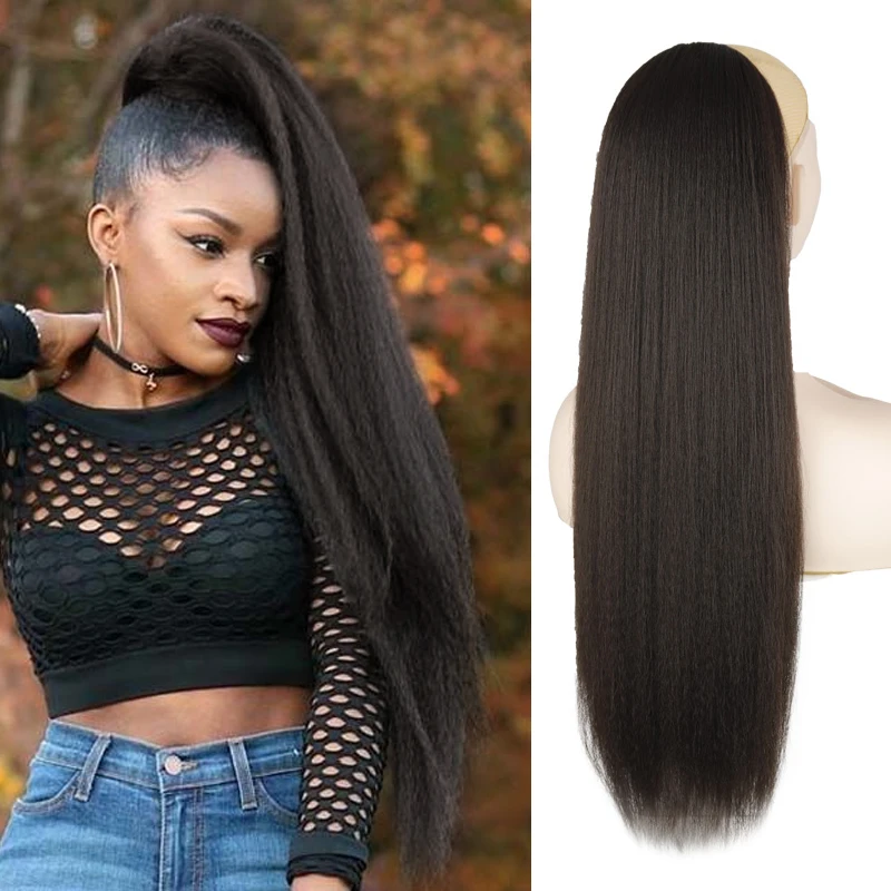 

AZQUEEN Synthetic Afro Kinky Straight Yaki Ponytail Hairpieces With Elastic Band Comb Drawstring Ponytail Hair Extension Clip