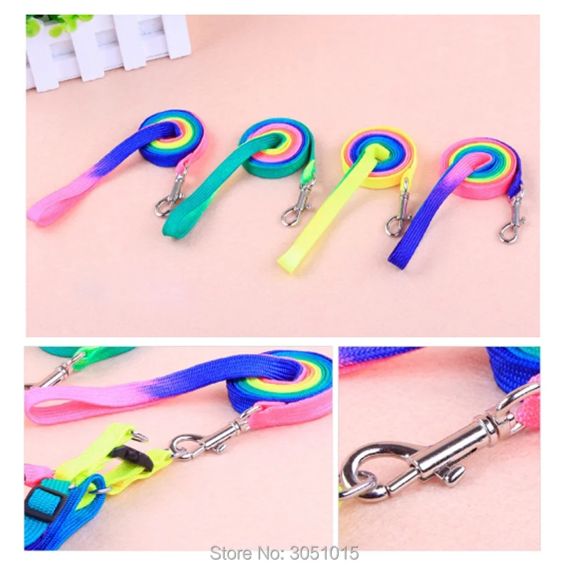 20pcs Durable Colorful Rainbow Pet Dog Collar Chest strap Harness Leash Soft Walking Harness Lead Colorful Nylon Traction Rope