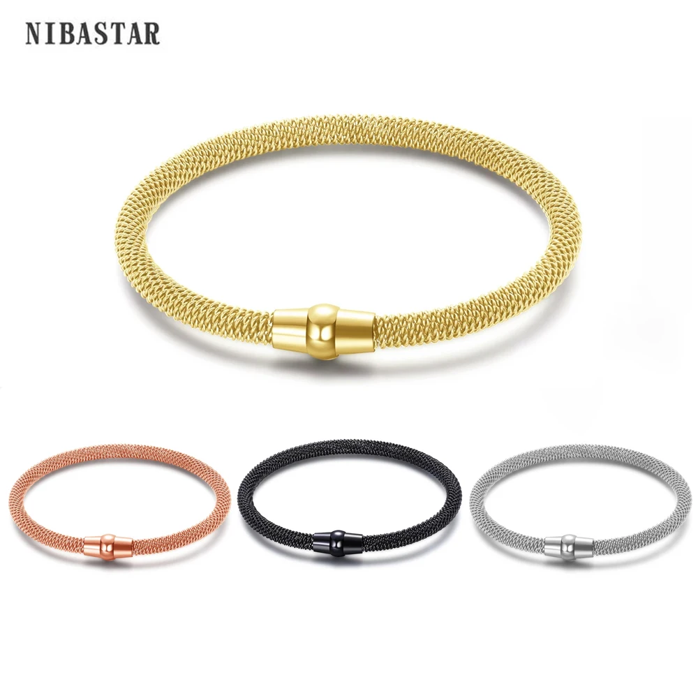 High Quality Magnet Clasp Stainless Steel Cable Mesh Bracelet Bangle For Men Woman Jewelry Wholesale