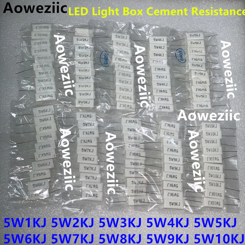 10Pcs Led Elektronische Lichtbak 5W1KJ 5W2KJ 5W3KJ 5W4KJ 5W5KJ 5W6KJ 5W7KJ 5W8KJ 5W9KJ 5W10KJ Keramische Horizontale Cement Weerstand