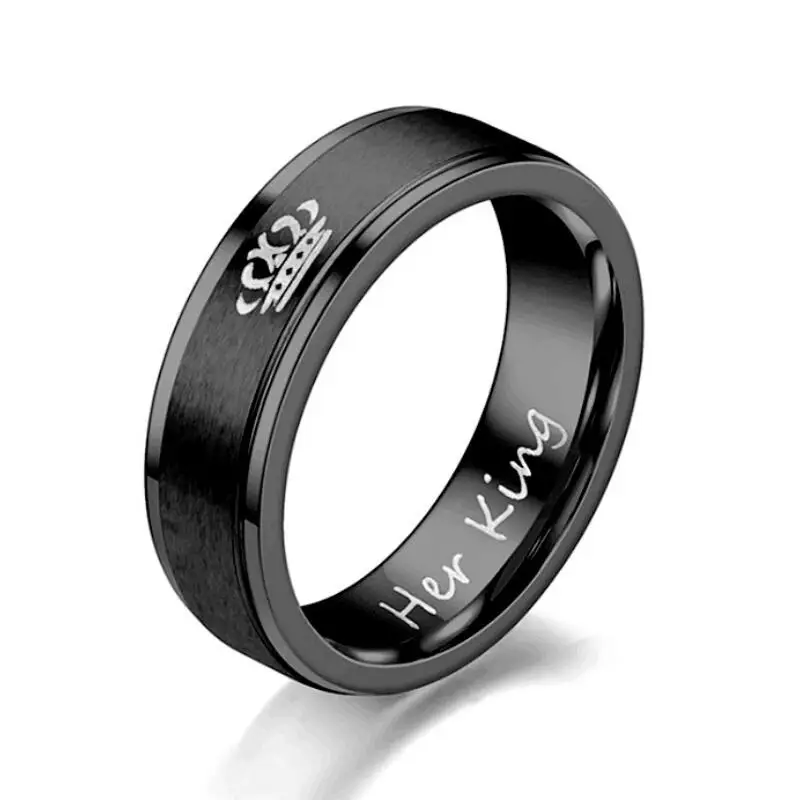 Aroutty New Fashion Crown Couple Rings Her King His Queen Stainless Steel Wedding Rings For Women Men Engagement Gift image 4
