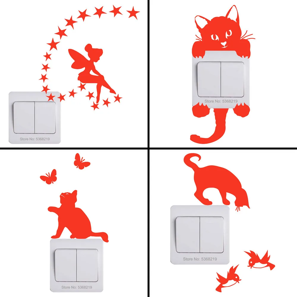 Wall Switch Decoration Luminous Stickers Cat/Fairy/Strip/Bulb/Gecko/Dinosaur/Football/Elephant/Moon Stars/Rocket/Ring the Bell..