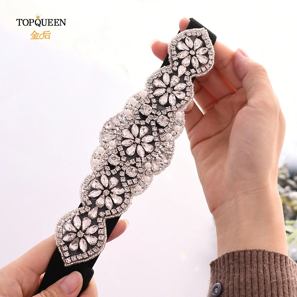 TOPQUEEN S01-E Fashion Floral Rhinestone Buckle Women's Elastic Waist Cinch Belt for Dress Formal Dress Belt Evening Party Band