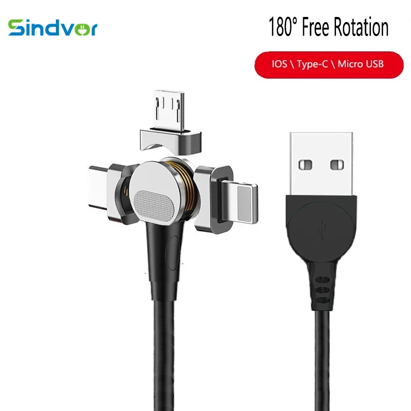 Sindvor 2.4A Magnetic Micro USB TypeC Cable Phone Accessories Charging For iPhone 8 Xr 12 Xiaomi Redmi Charger 360+180° Rotation