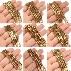 AAA+ Color Retention Gold-Plated Hematite Beads Natural Stone Round Cube Spacer Loose Beads for jewelry Making DIY Bracelet 15''