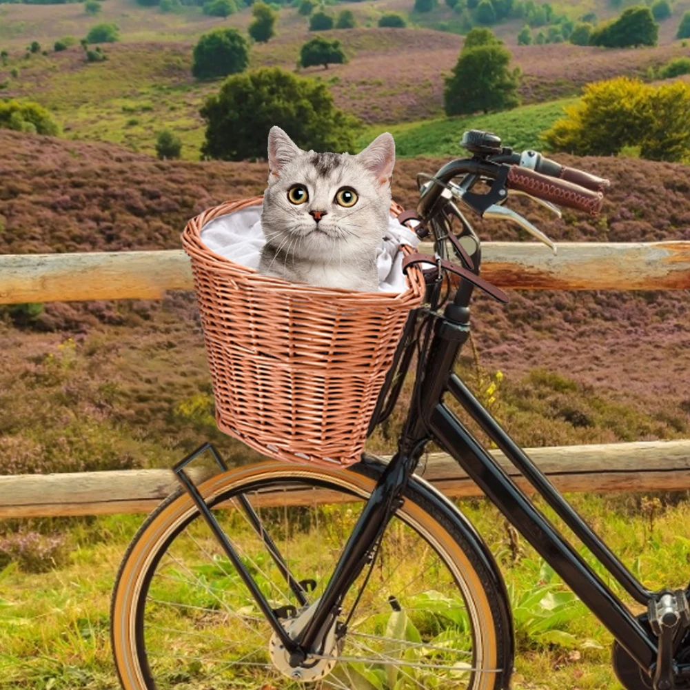 Pet Basket Bicycle Front Handle Willow Bicycle Basket Small And Medium Pet Cat And Dog Car Bag Outdoor Car Basket