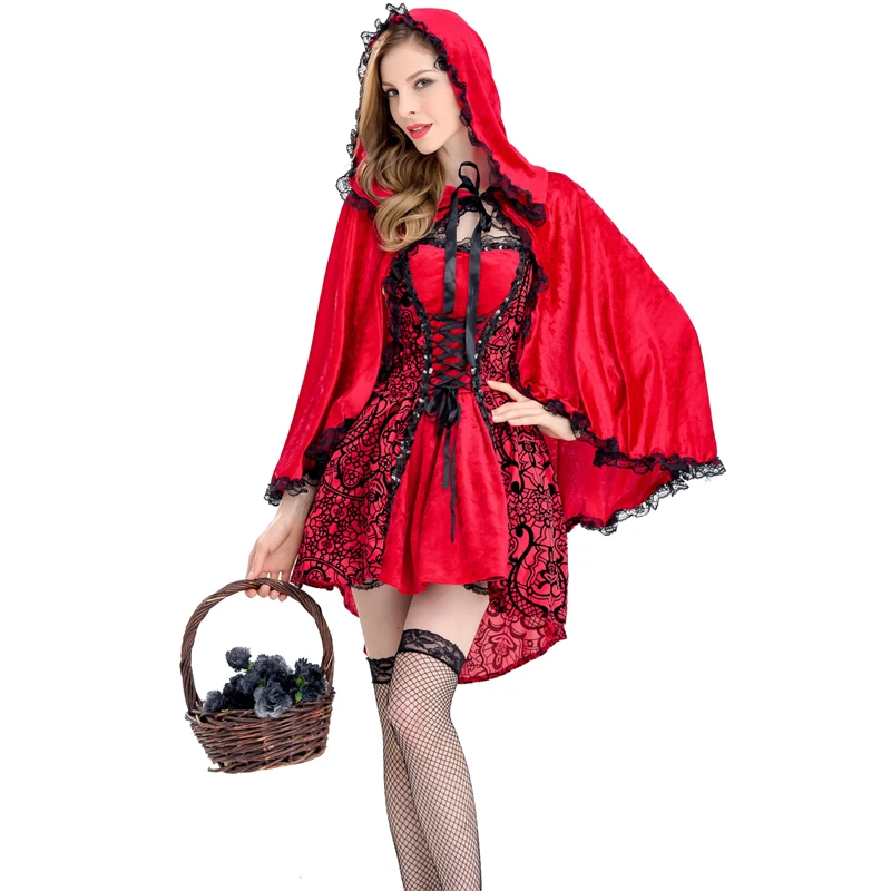 Trang Phục Halloween Cho Nữ Gothic Cô Bé Quàng Khăn Đỏ Cosplay Đầm Carnival Tiệc Lễ Hội Hiệu Suất Gợi Cảm Gót Nữ Hoàng