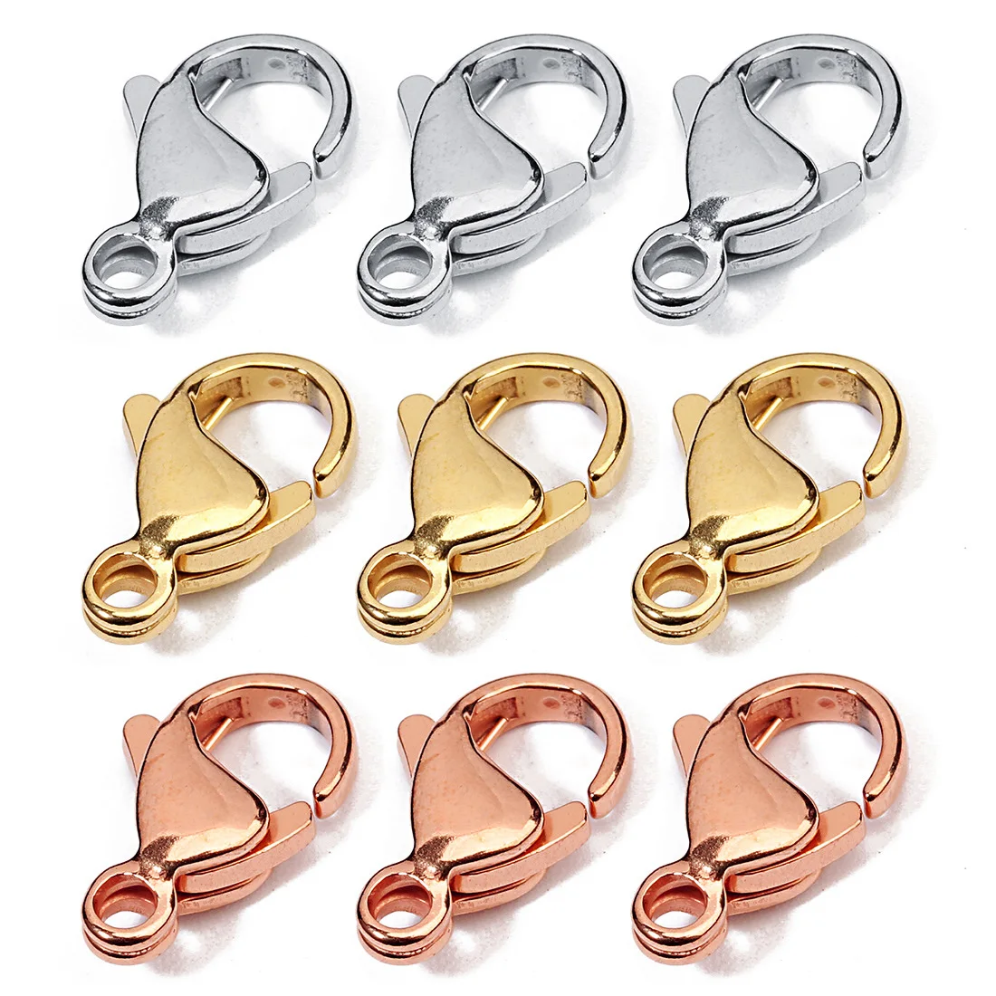 25pcs Stainless Steel Lobster Clasps 9x6mm~19x12mm Metal Hooks for Necklace Bracelet DIY Jewelry Making Findings