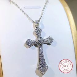 925 Silver Luxury Big Cross Pendants Zircon Wedding Pendant With Necklace For Women And Men Party Jewelry