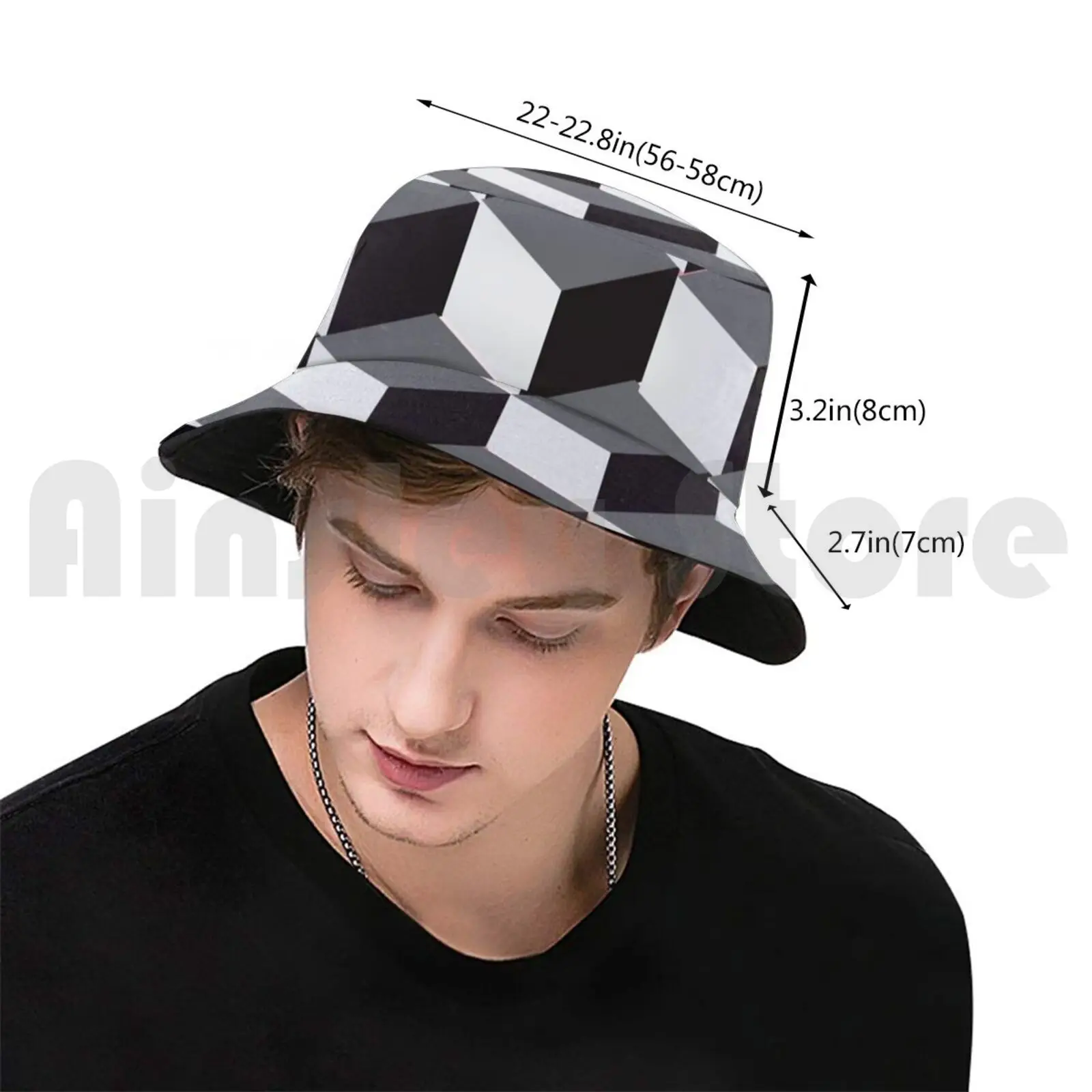 Black Cube Sun Hat Foldable UV Protection Black White Cube Shape 3D Grey Shade Form Geometric Angle Modern City