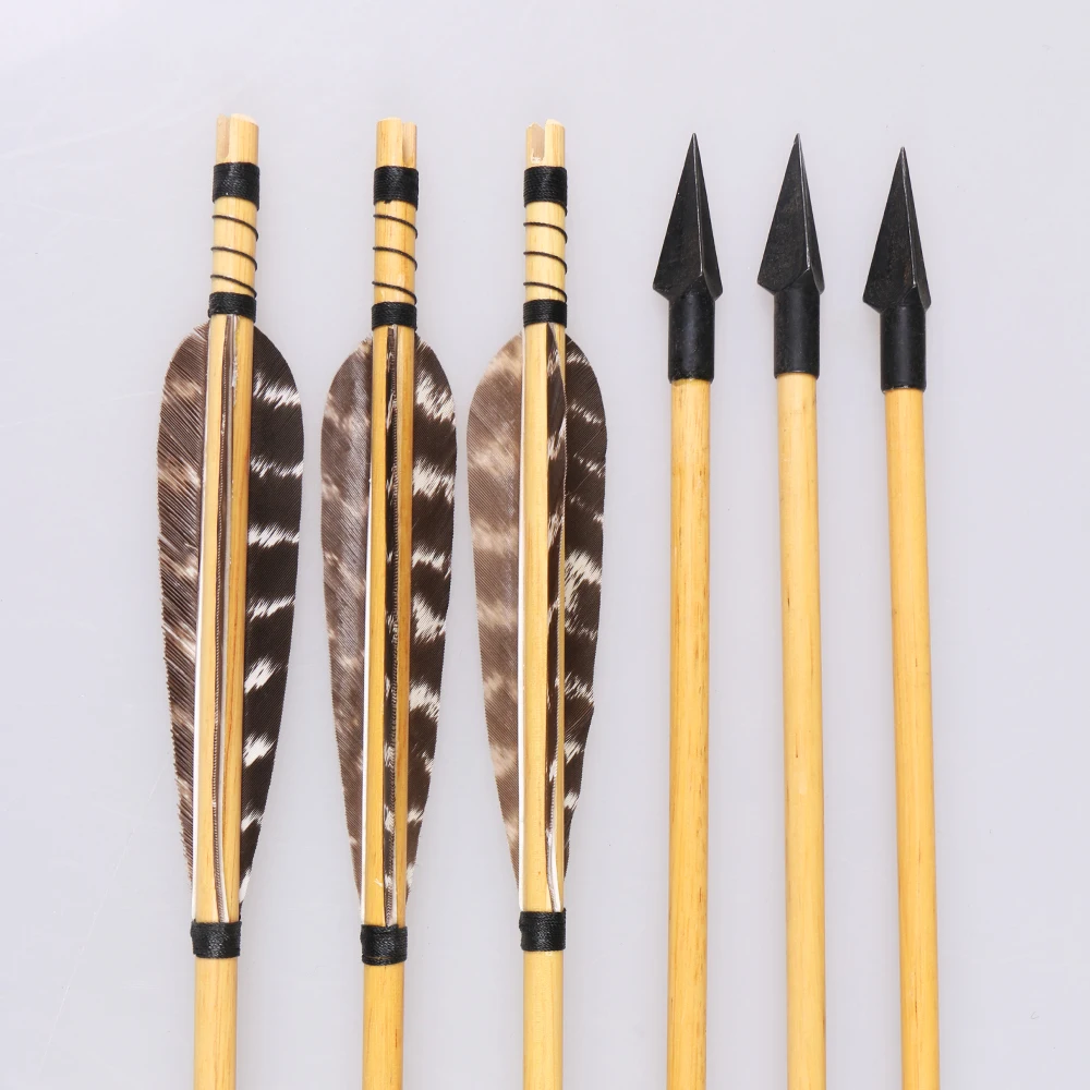 Archery Wood Grained Shooting Arrows OD 8mm 31.5inch Sharp Arrow heads Turkey Feather For Hunting Bow Longbow Recurve Bow