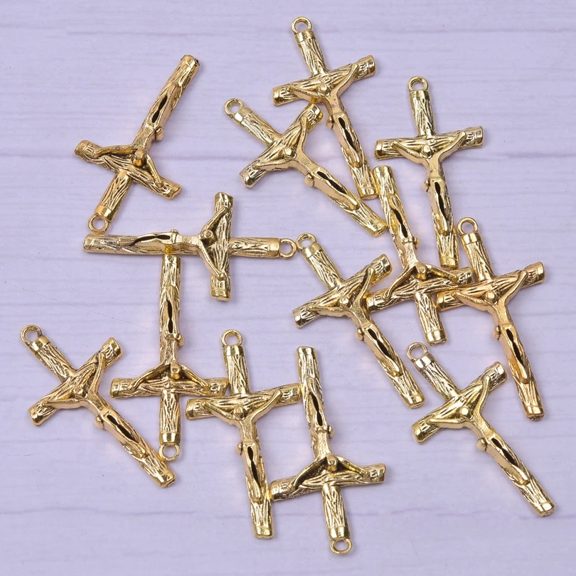 5pcs Crosses Pendant Charms For Jewelry Making Supplies Christ Handmade Necklace Earrings Charm Gold Color Accessories Wholesale