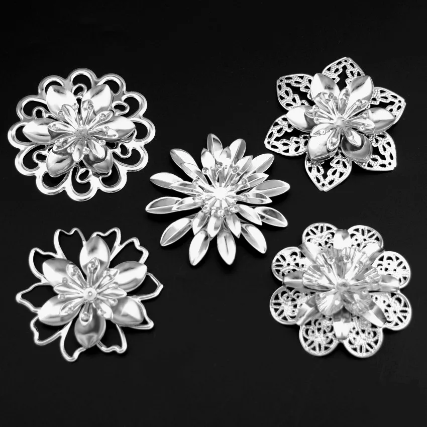 Free shipping 4PCs Silver Tone Metal Filigree Flower Wraps Connectors Embellishments Crafts Gift Decoration DIY Jewelry