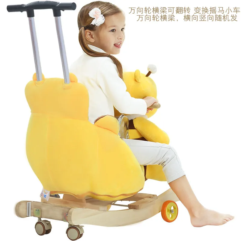 Baby Plush Rocking Horse Chair Child Swing Seat Outdoor Kids Ride on Toys With Early Education Push Trolley Kids Birthday Gifts