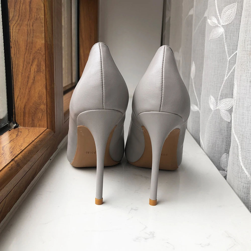 Tikicup Solid Grey Matte Women Pointy Toe 8-12cm High Heel Shoes Office Ladies Elegant Fashion Comfortable Stiletto Pumps Gray